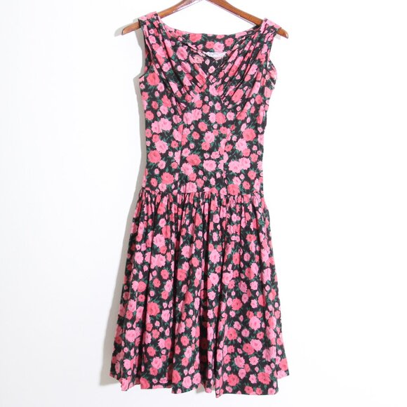 Jerry Gilden Spectator Vintage Floral Midi Dress Drop Waist Sleeveless Pink 1960 - Picture 1 of 15